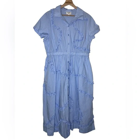 KATE SPADE New York x Target Ribbon Short Sleeve Midi Shirtdress in blue stripe. - Picture 4 of 8